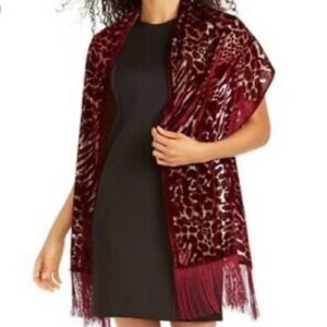 INC Animal-Print Metallic Shine Wine Velvet Wrap
